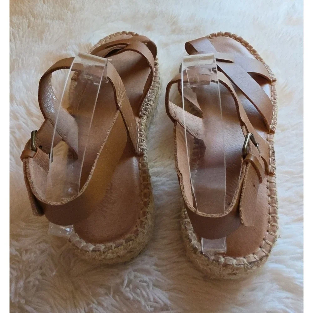 Madewell The Julie Espadrille Sandals in a Brown Leather Crossover Buckle US 9